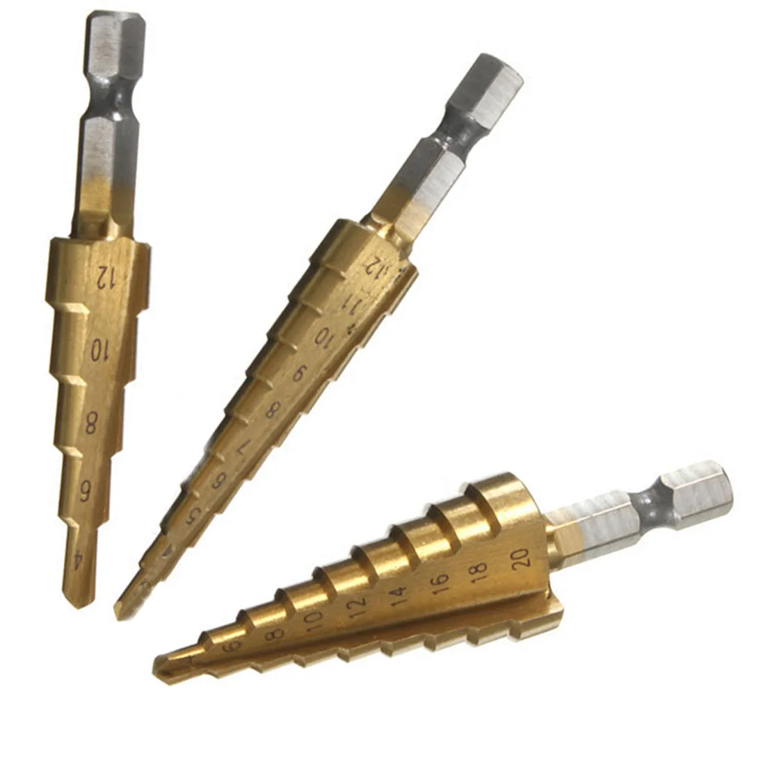 3pcs 3-12mm 4-12mm 4-20mm HSS High Speed Steel Titanium coated stepped drill Power Tools carbide drill mini drill bit drill bit
3pcs 3-12mm 4-12mm 4-20mm HSS High Speed Steel Titanium coated stepped drill Power Tools carbide drill mini drill bit drill bit
