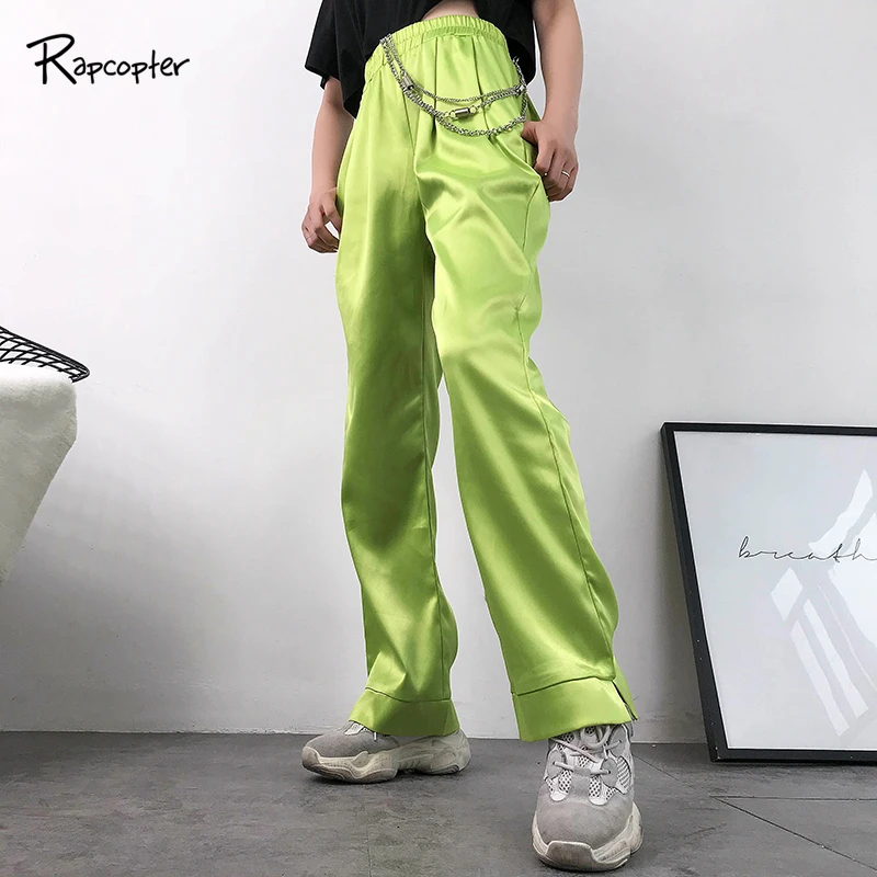 Rapcopter Neon Green High Waist Pants Casual Harajuku Straight Ladies Trousers Baggy Satin Pants Women Pockets Streetwear 2019
Rapcopter Neon Green High Waist Pants Casual Harajuku Straight Ladies Trousers Baggy Satin Pants Women Pockets Streetwear 2019