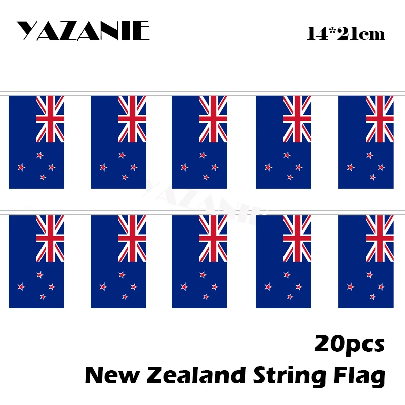 YAZANIE 14*21cm 20PCS 5Meter New Zealand String Flag National Country Hanging Flag Polyester Banner for Decoration Promotion
YAZANIE 14*21cm 20PCS 5Meter New Zealand String Flag National Country Hanging Flag Polyester Banner for Decoration Promotion