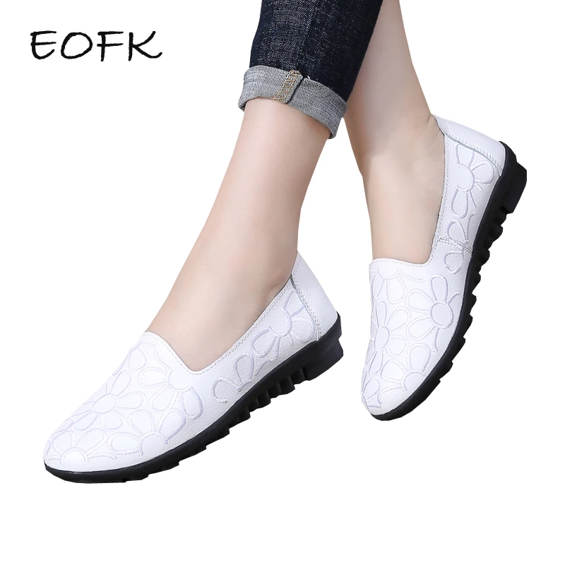 Фото EOFK New Spring Autumn Women Loafers Flats Lady Soft Leather Elegant Embroider Slip-on Round Toe Casual Shoes | Обувь