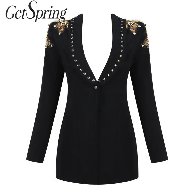 GetSpring Women Blazer Long Sleeve Single Button Ladies Black Blazer Sequined Stitching Ladies Blazers Jackets Retro Suit Coat
GetSpring Women Blazer Long Sleeve Single Button Ladies Black Blazer Sequined Stitching Ladies Blazers Jackets Retro Suit Coat