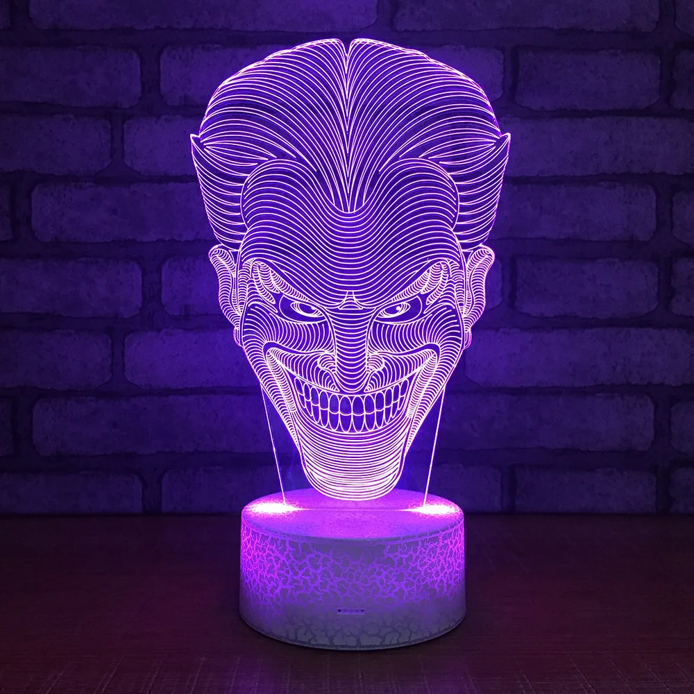 3D мультфильм улыбка Джокер LED RGB Ночник светильник 7 цветов Изменение Настольный