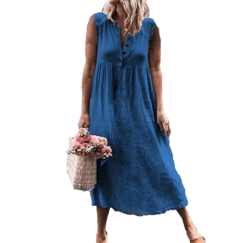 Summer Sleeveless Long Shirt Dress Casual Cotton and Linen Women V-neck Solid Color Sun Dress Ladies Plus Size Dress
Summer Sleeveless Long Shirt Dress Casual Cotton and Linen Women V-neck Solid Color Sun Dress Ladies Plus Size Dress