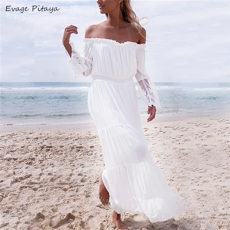 Summer Sundress Long Women White Beach Dress Strapless Long Sleeve Loose Sexy Off Shoulder Lace Boho Cotton Maxi Dress
Summer Sundress Long Women White Beach Dress Strapless Long Sleeve Loose Sexy Off Shoulder Lace Boho Cotton Maxi Dress