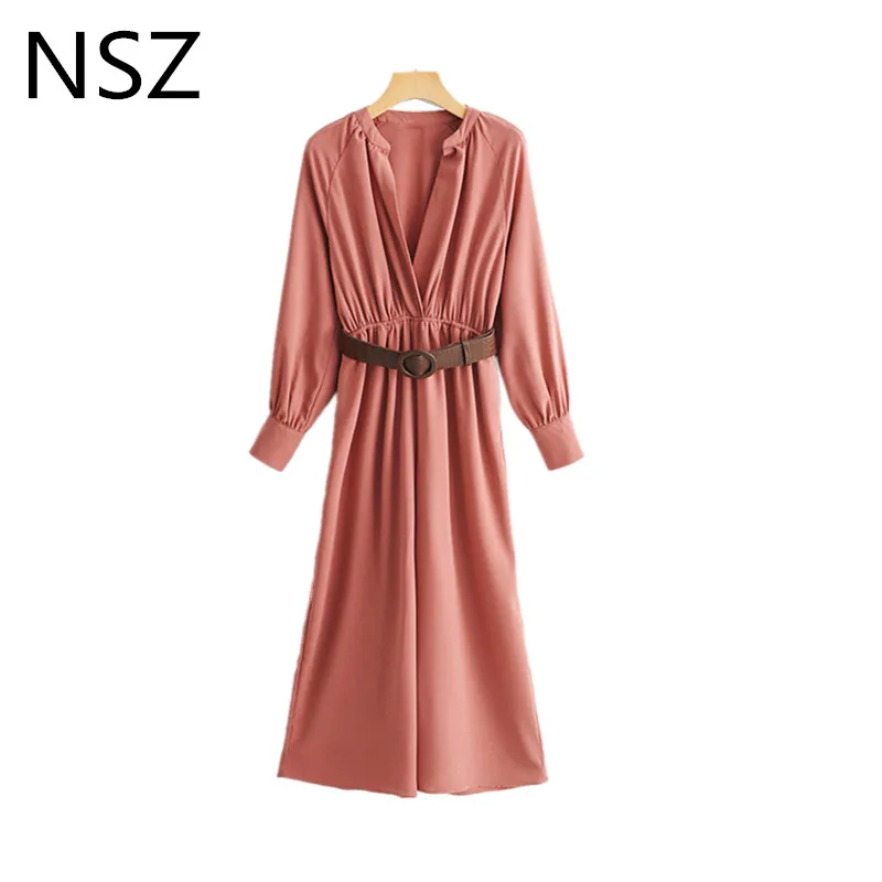 NSZ Women Pink Jumpsuits Long Sleeve Deep V Neck Wide Leg Romper Fashion Overalls with Belt
NSZ Women Pink Jumpsuits Long Sleeve Deep V Neck Wide Leg Romper Fashion Overalls with Belt