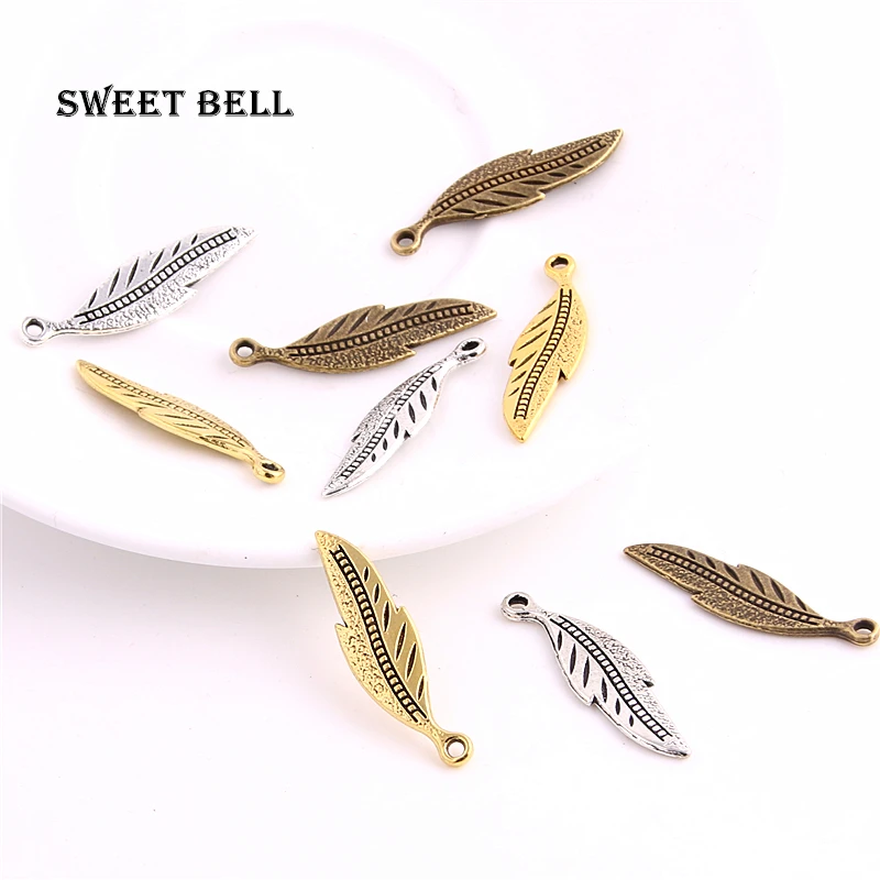 

SWEET BELL 50PCS 9*33mm three Color Metal Small Feathers Charms for Jewelry Making Diy Vintage Feathers Charms