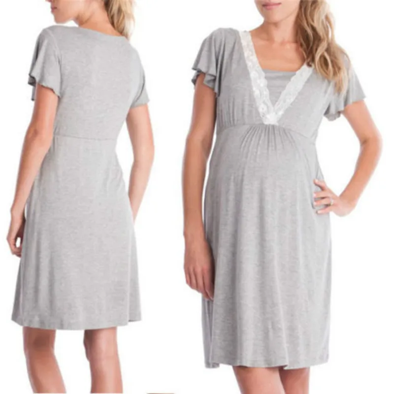 Summer Maternity Dress Nursing Breastfeeding Dresses Short Sleeve Lace Dress Women Lace V-Neck Casual Dress Gray
Summer Maternity Dress Nursing Breastfeeding Dresses Short Sleeve Lace Dress Women Lace V-Neck Casual Dress Gray