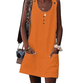 Droppshiping Women Dress Solid Color Sleeveless Pockets Button Loose Dress for Summer dg88
Droppshiping Women Dress Solid Color Sleeveless Pockets Button Loose Dress for Summer dg88
