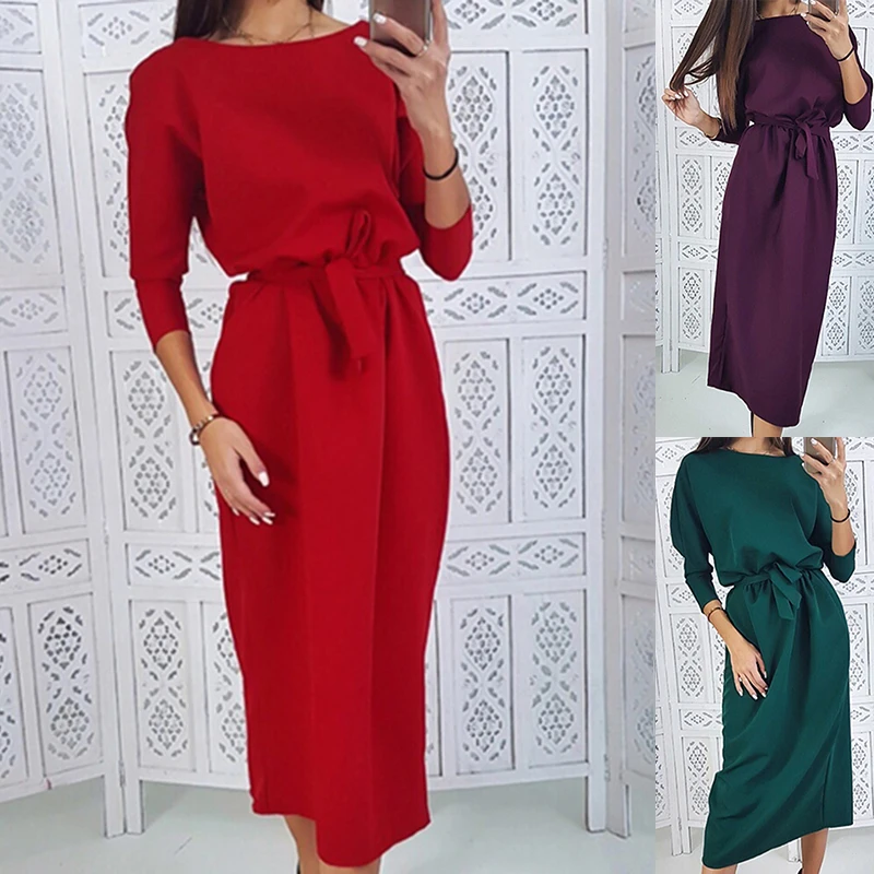 Women Dress Sashes Straight Backless Dress Ladies Seven Sleeve O Neck Knee Dress Party Lady Elegant Dress
Women Dress Sashes Straight Backless Dress Ladies Seven Sleeve O Neck Knee Dress Party Lady Elegant Dress