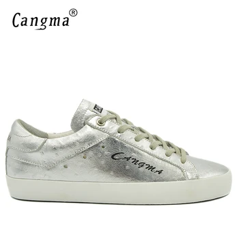 CANGMA Fashion Brand Sneakers Men Silver Patent Genuine Leather Breathable Mans Lace Up Shoes Male Flats Casual Shoes
CANGMA Fashion Brand Sneakers Men Silver Patent Genuine Leather Breathable Mans Lace Up Shoes Male Flats Casual Shoes