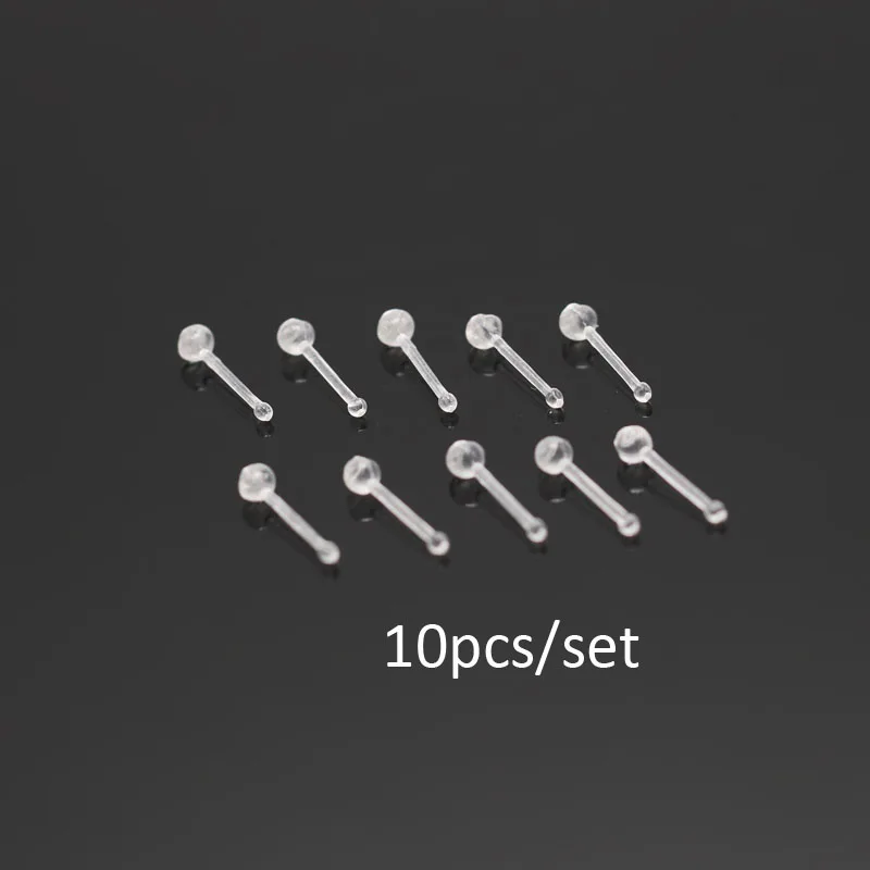 10pcs Invisible Clear Nose Studs Nose Ring Acrylic Bio-plastic Anti-allergic 20G 0.8mmx11mm Body Piercing Jewelry Wholesale New3