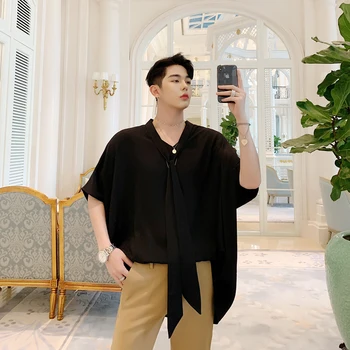 Men Japan Streetwear Dress Shirts Oversize Short Sleeve Tie Bow Loose Casual Black White Pullover Shirt Male Women Couple Shirt
Men Japan Streetwear Dress Shirts Oversize Short Sleeve Tie Bow Loose Casual Black White Pullover Shirt Male Women Couple Shirt