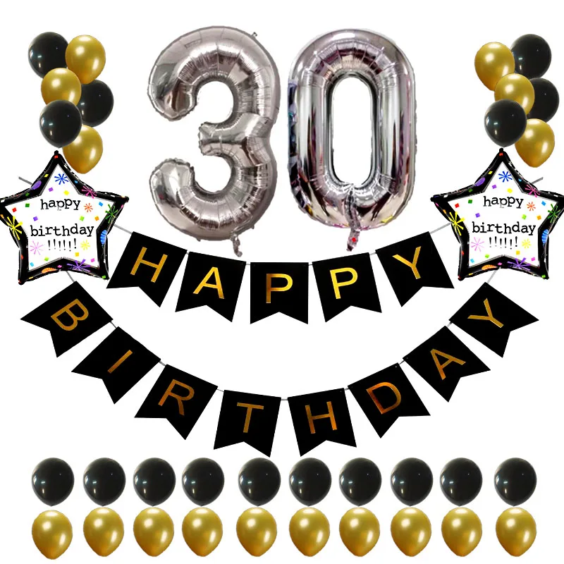30 Years Old Birthday Party Balloons Set 38pcs/set Black Latex Ballon Streamer Happy Birthday Party Decoration Globos Supplies
30 Years Old Birthday Party Balloons Set 38pcs/set Black Latex Ballon Streamer Happy Birthday Party Decoration Globos Supplies