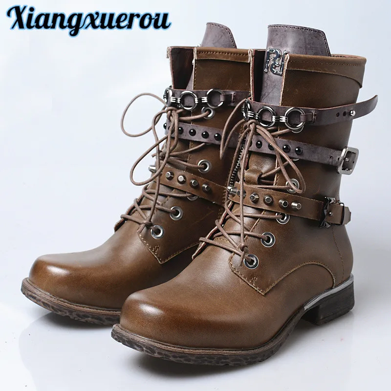 Xiangxuerou New top layer leather bovine Martin boots of 2018 brit punk strap riveted handsome female boots
Xiangxuerou New top layer leather bovine Martin boots of 2018 brit punk strap riveted handsome female boots