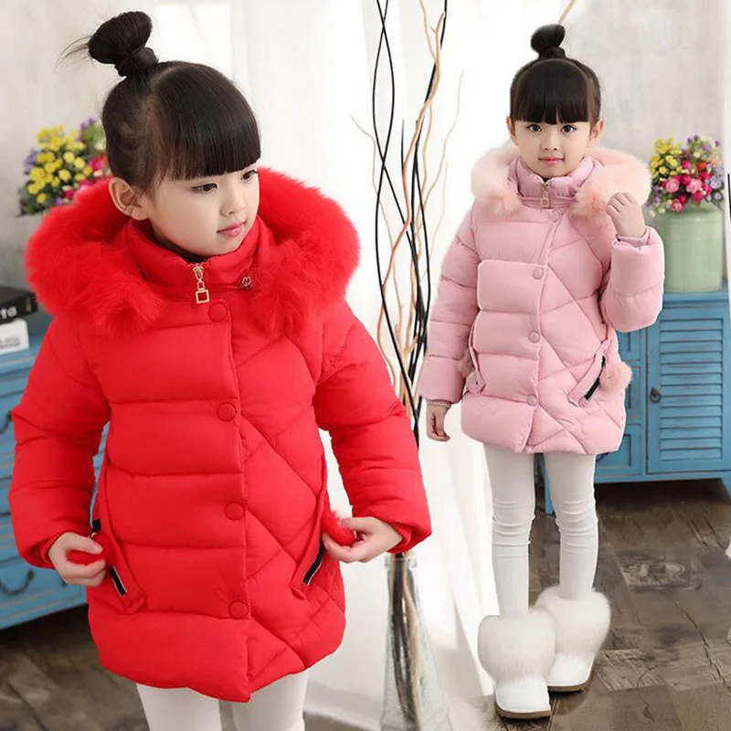 winter down jacket for girls thick cotton warm fur collar jacket children outwears for girls clothes kids coat (2)