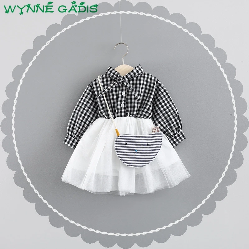 Spring Infant Baby Long Sleeve Lapel Collar Bow Plaid Mesh Princess Party Tutu Pleated Kids Girls Dress + Bag vestidos
Spring Infant Baby Long Sleeve Lapel Collar Bow Plaid Mesh Princess Party Tutu Pleated Kids Girls Dress + Bag vestidos