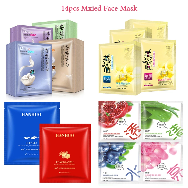 14Pcs Mixed HanHuo Face Mask with Deep Whitening Moisturizing Extract Liquid Bird's Nest Snail Prime Silk Facial Mask
14Pcs Mixed HanHuo Face Mask with Deep Whitening Moisturizing Extract Liquid Bird's Nest Snail Prime Silk Facial Mask