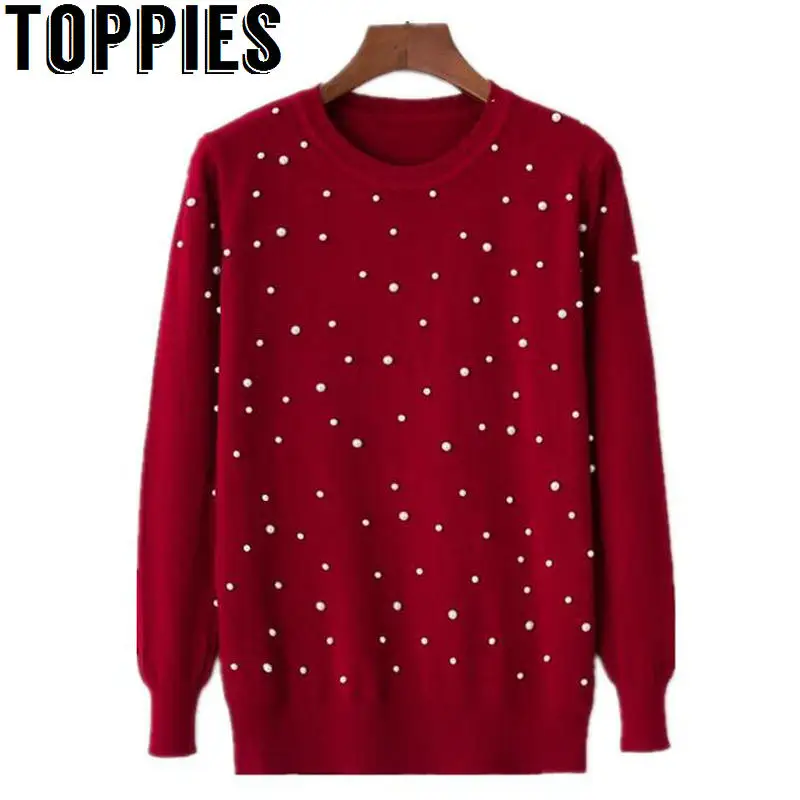 2019 Spring Women Long Sleeves Sweater Pearl Beading O-neck Knitted Jumper Pearl Pullovers Red Black Pink Beige Gray
2019 Spring Women Long Sleeves Sweater Pearl Beading O-neck Knitted Jumper Pearl Pullovers Red Black Pink Beige Gray