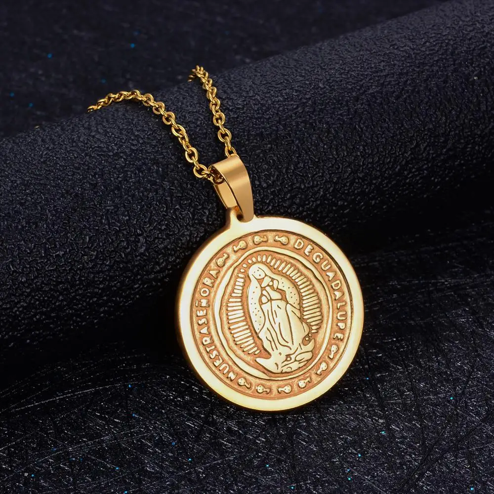 Annayoyo Women Virgin Guadalupe Oval Coin Charms Necklace Pendant Stainless Steel Gold Silver Chain Necklace Religious Jewelry
Annayoyo Women Virgin Guadalupe Oval Coin Charms Necklace Pendant Stainless Steel Gold Silver Chain Necklace Religious Jewelry