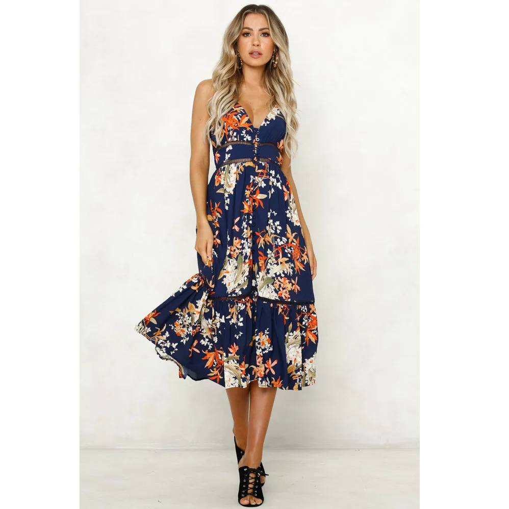 Hollow Out Floral Print Dress Women Summer Sleeveless V Neck Femal Midi Dresses Lady's Bohemian Fashion Elegant Vestidos Dress
Hollow Out Floral Print Dress Women Summer Sleeveless V Neck Femal Midi Dresses Lady's Bohemian Fashion Elegant Vestidos Dress