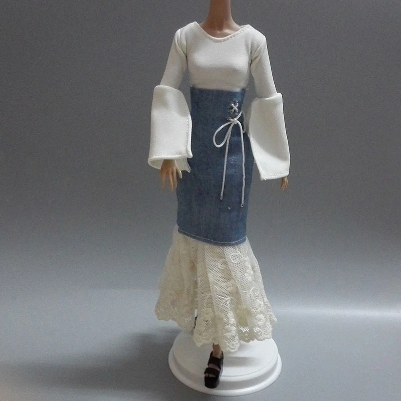 T02-X526 Blyth st Doll clothes 1/3 1/4 1/6 bjd dolls Accessories handmade white tops Stitched denim skirt 2pcs/set