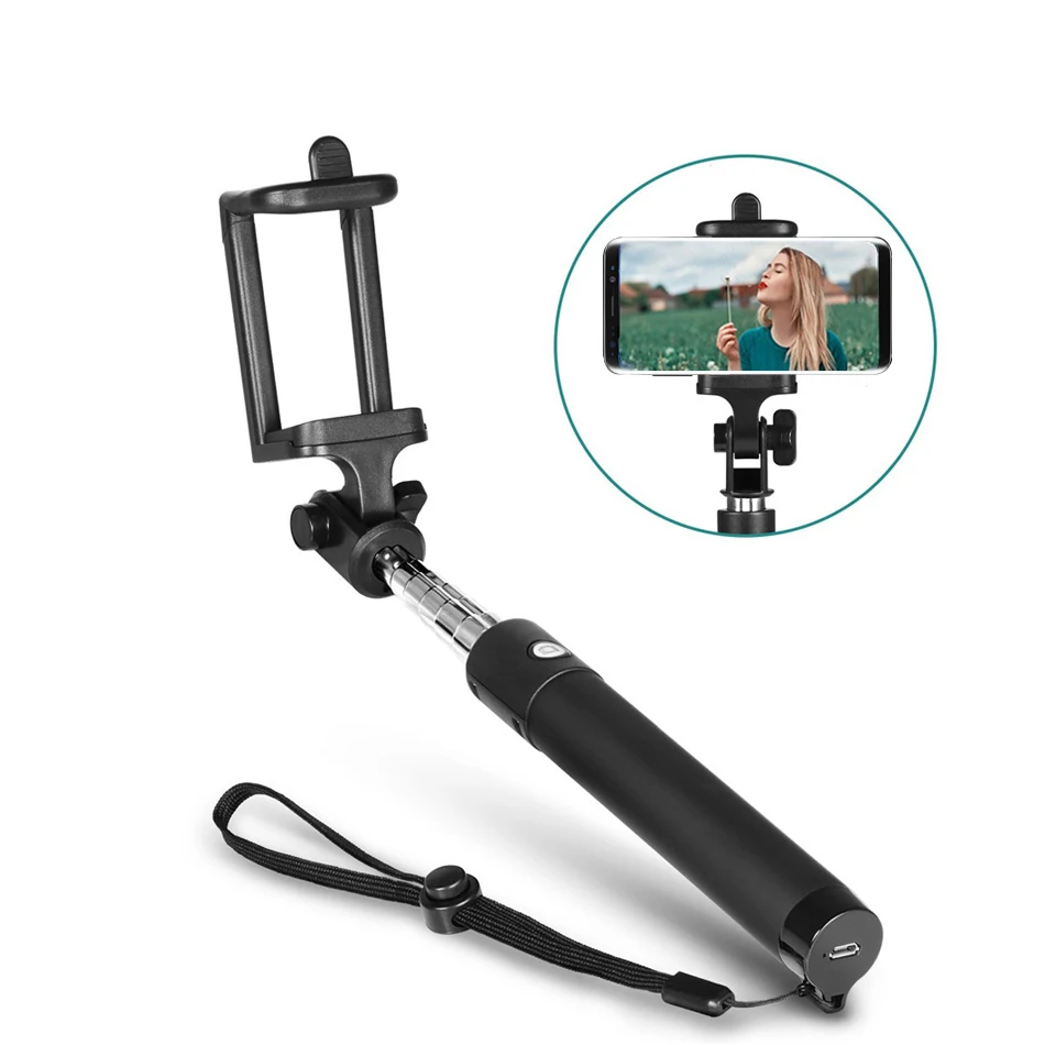 Selfie Stick For Android Mobile Phone Extendable Cable Control Self-portrait Monopod Mount Holder for Samsung Huawei P20 Xiaomi