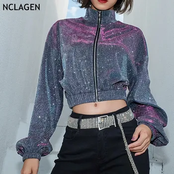NCLAGEN 2019 New Spring Shining Lurex Women Zipper Coats Navel Bare Cropped Tops Waist Slim Turtleneck Casual Jacket Outerwear
NCLAGEN 2019 New Spring Shining Lurex Women Zipper Coats Navel Bare Cropped Tops Waist Slim Turtleneck Casual Jacket Outerwear