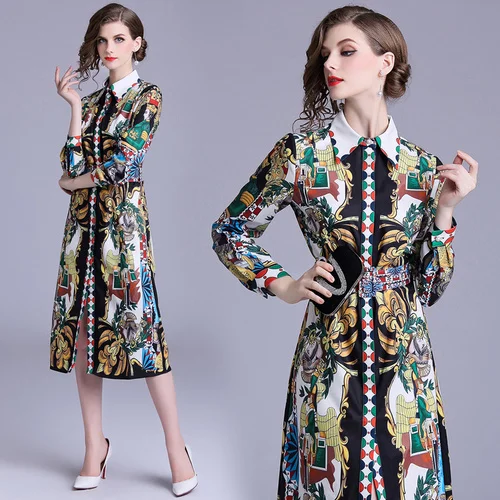 Qualty Turn Down Collar Dress Elegant Flowers Print Midi dress 2018 Runway Womens Dress Party Dress Women splicing waist tie up
Qualty Turn Down Collar Dress Elegant Flowers Print Midi dress 2018 Runway Womens Dress Party Dress Women splicing waist tie up