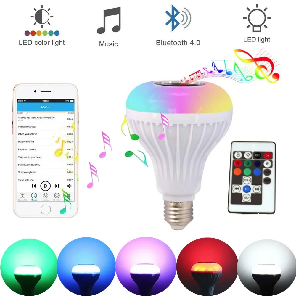 E27 Light Bulb Intelligent Colorful LED Lamp Bluetooth Bulb Music Playing Dimmable RGB LED Lamp with Remote Control
E27 Light Bulb Intelligent Colorful LED Lamp Bluetooth Bulb Music Playing Dimmable RGB LED Lamp with Remote Control