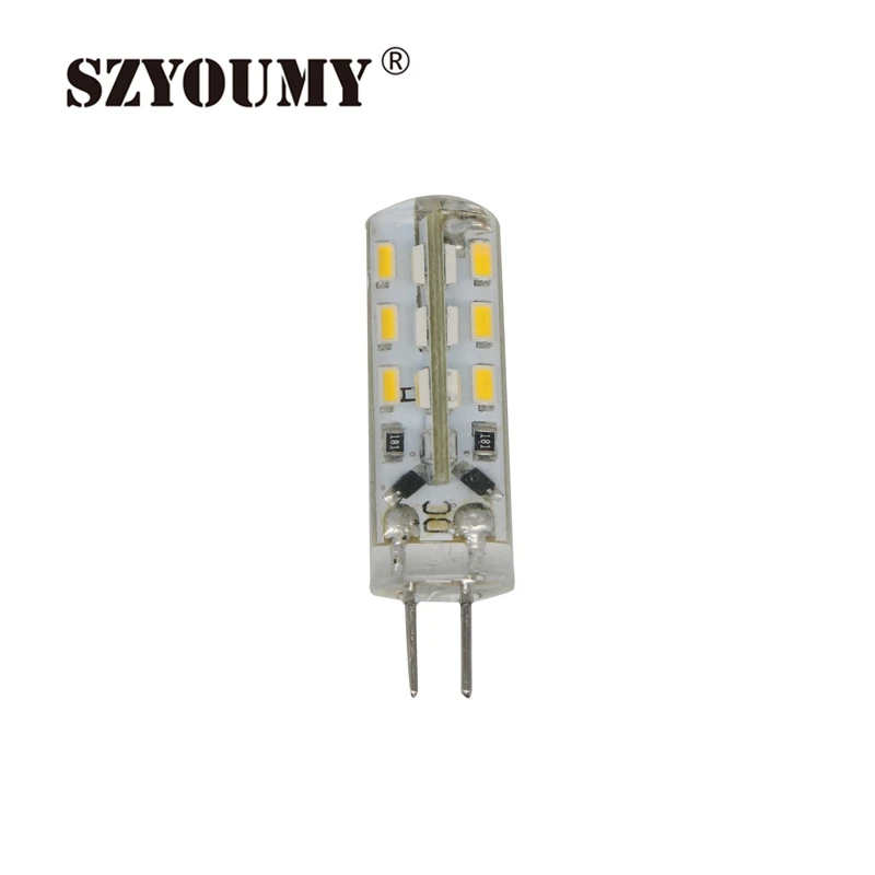 

SZYOUMY 10pcs/Lot New Arrival G4 24 Leds 3014 SMD Chip Led Silicon Lamp 1.5W DC 12V Non-Polar G4 Lampholder Bulb