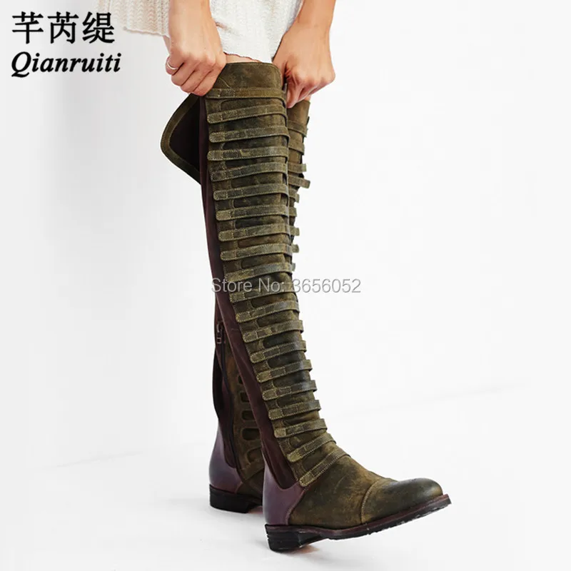 Qianruiti Black Army Green Patchwork Flats Vintage Shoes Woman Autumn Winter Women Long Riding Booties Flat Knee High Boots 2018
Qianruiti Black Army Green Patchwork Flats Vintage Shoes Woman Autumn Winter Women Long Riding Booties Flat Knee High Boots 2018