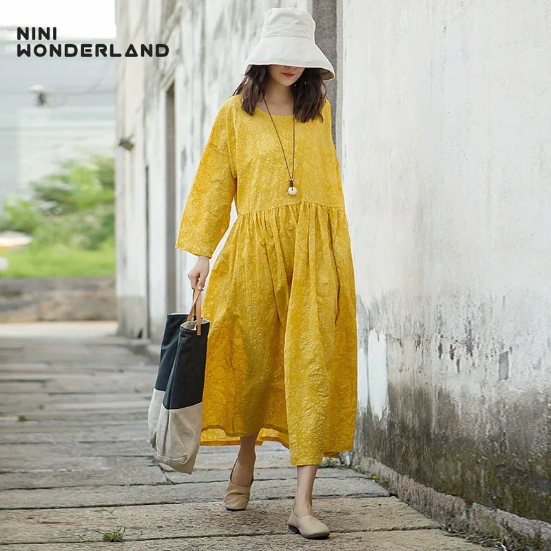 NINI WONDERLAND 2018 Autumn print dress women loose dress female printing cotton large size dresses long robe vintage vestidos
NINI WONDERLAND 2018 Autumn print dress women loose dress female printing cotton large size dresses long robe vintage vestidos
