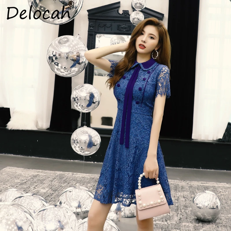 Delocah 2019 Women Summer Dress Runway Fashion Designer Short Sleeve High Waist Lace Hollow Out Elegant Casual Party Mini Dress 
Delocah 2019 Women Summer Dress Runway Fashion Designer Short Sleeve High Waist Lace Hollow Out Elegant Casual Party Mini Dress