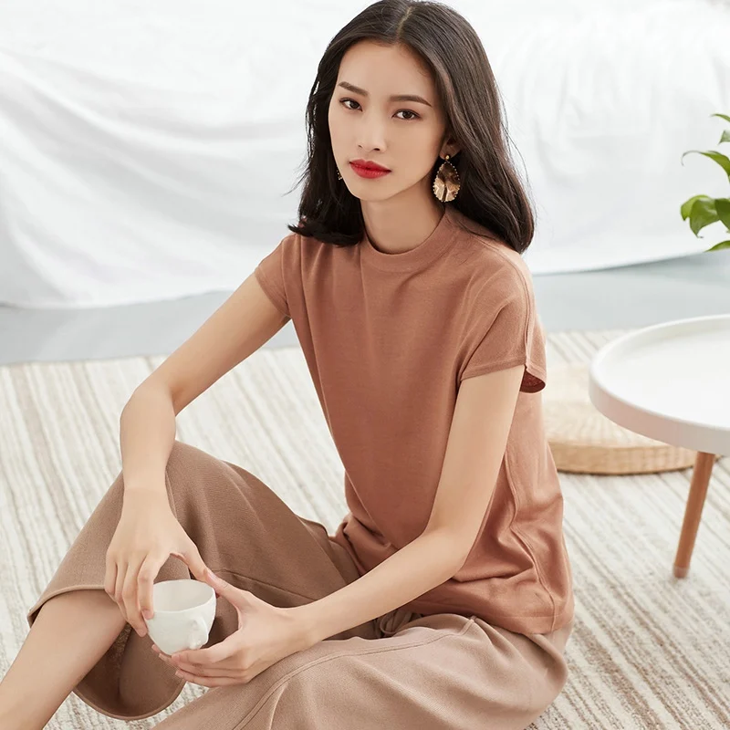 Women Thin Fiber Knit Linen T-shirt Short Sleeve Knitted Pullover Base Tee HongKong Asian Style Summer Linen Cool T-shirt
Women Thin Fiber Knit Linen T-shirt Short Sleeve Knitted Pullover Base Tee HongKong Asian Style Summer Linen Cool T-shirt