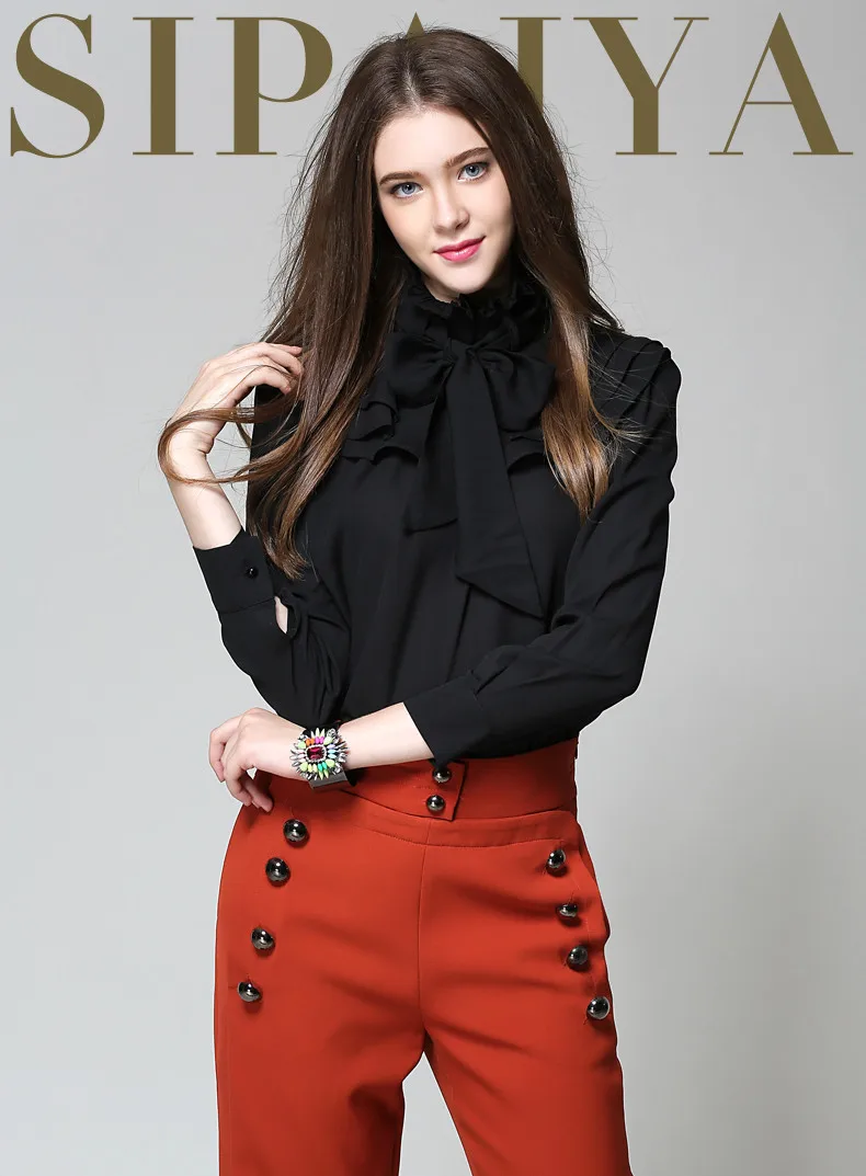 SIPAIYA Brand Fashion Solid White Black Women Shirt Bow Tie Stand Collar Work Wear Office Lady Elegant Blouse Shirts Full Tops
SIPAIYA Brand Fashion Solid White Black Women Shirt Bow Tie Stand Collar Work Wear Office Lady Elegant Blouse Shirts Full Tops