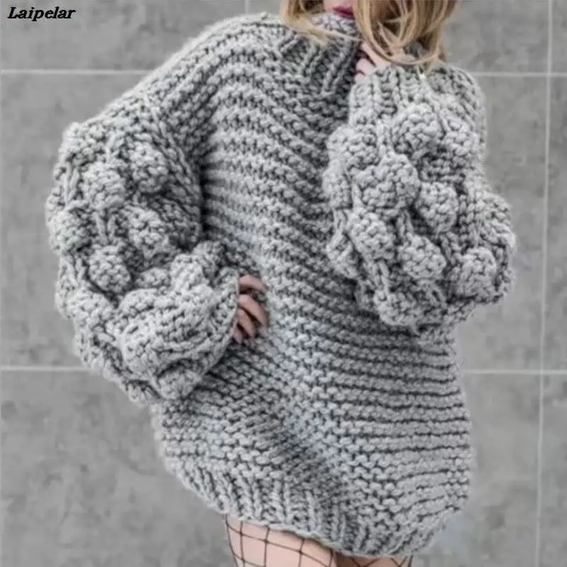Lazy handmade knitted Pullover 3D Flower Hook Sweater Coarse wool Women Half turtleneck Rough wool 3D Yarn Balls Lantern Sleeved
Lazy handmade knitted Pullover 3D Flower Hook Sweater Coarse wool Women Half turtleneck Rough wool 3D Yarn Balls Lantern Sleeved