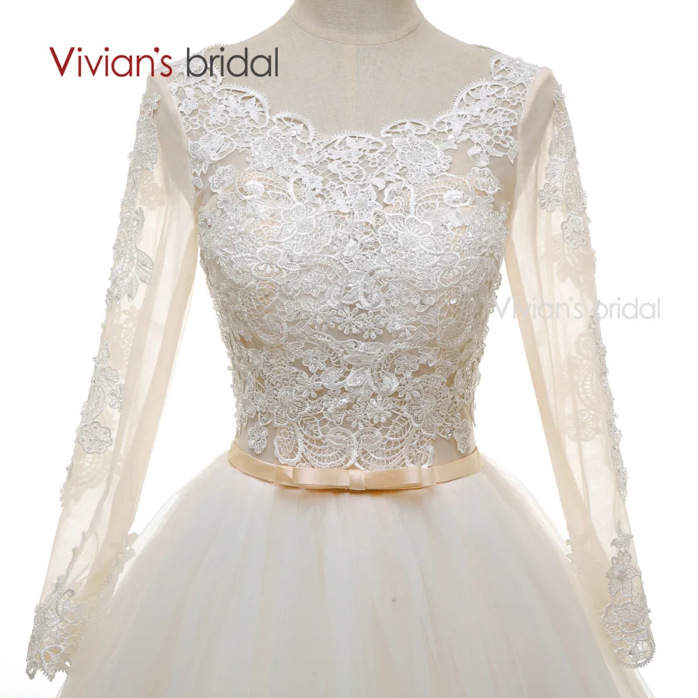 Long Sleeves Beads Lace Champagne Wedding Dresses (8)