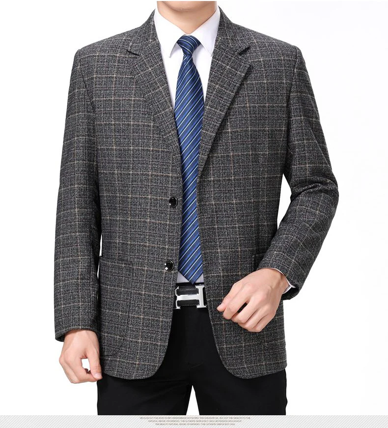 WAEOLSA Spring Autumn Men Plaid Blazers Blue Gray Suit Jackets Man Elegance Blazer Hombre Check Texture Tailored Jackets Male Outfits (6)