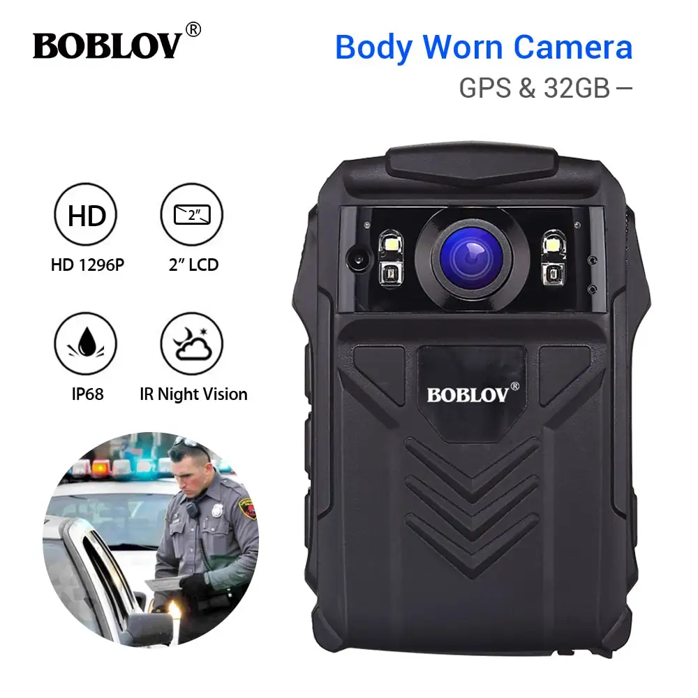 

Boblov Police Body Worn Camera 32GB GPS HD 1296P DVR Security Personal Mini Camcorders 36MP Pre-record Wearable Night Vision Cam