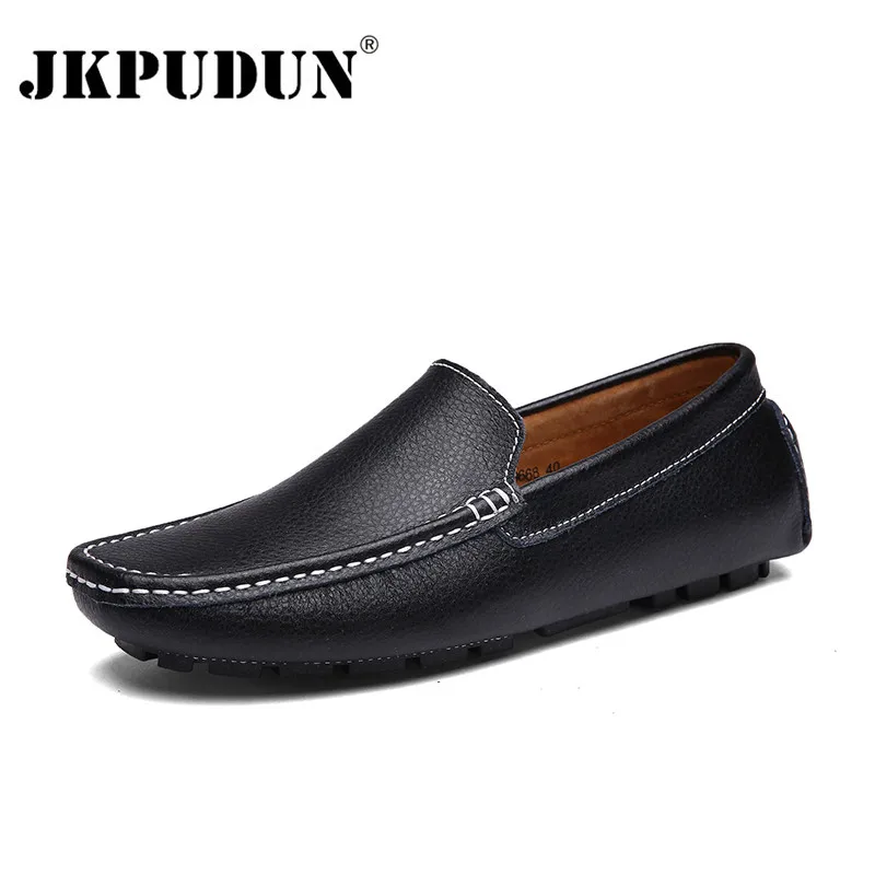 Фото JKPUDUN/мужская повседневная обувь из натуральной кожи черные мокасины мужские