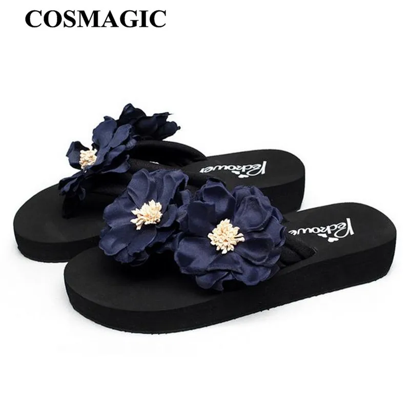 Модные женские шлепанцы COSMAGIC ручной работы с цветами новинка 2019 летние