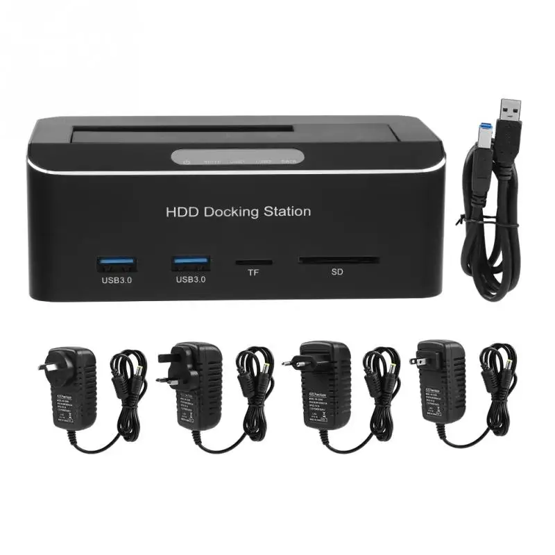 

USB3.0 to SATA External Hard Drive Docking Station for 2.5 or 3.5 inch HDD Support SDTF Card Hard Drive Dockings Stations