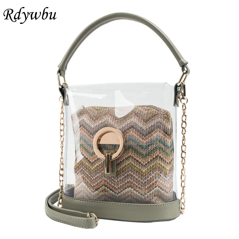 Rdywbu PVC Jelly Transparent Bucket Bag And Pouch Set Clear Straw Woven Chain Tote Handbag Patchwork Sling Crossbody Bag B717
Rdywbu PVC Jelly Transparent Bucket Bag And Pouch Set Clear Straw Woven Chain Tote Handbag Patchwork Sling Crossbody Bag B717