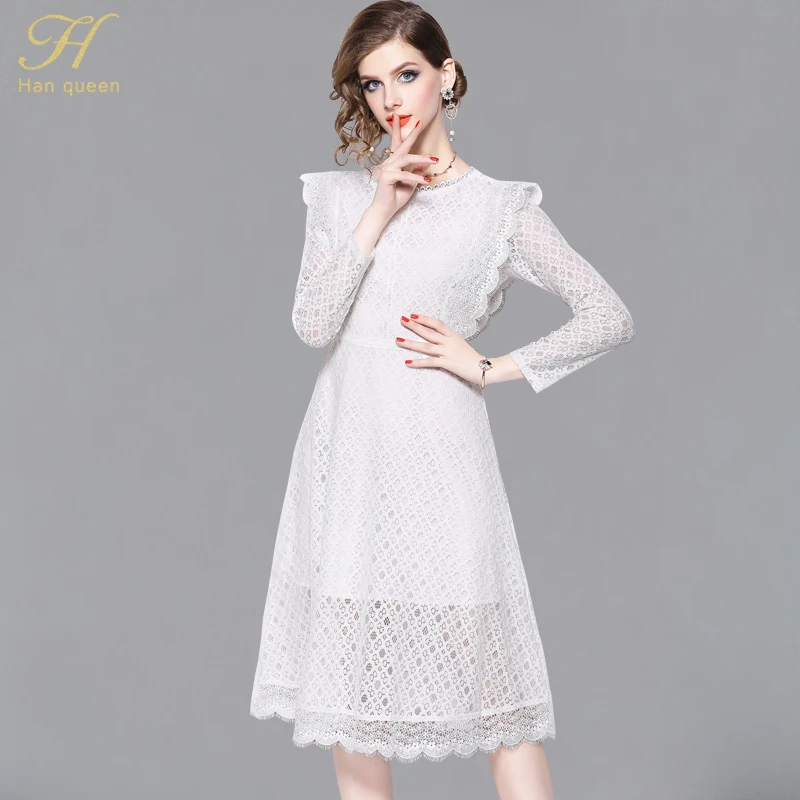 H Han Queen Autumn Women Dresses Hot Sale Black White Solid Fashion Lace Dress A-Line Ruffle Sexy Dress Elegant Party Dresses
H Han Queen Autumn Women Dresses Hot Sale Black White Solid Fashion Lace Dress A-Line Ruffle Sexy Dress Elegant Party Dresses