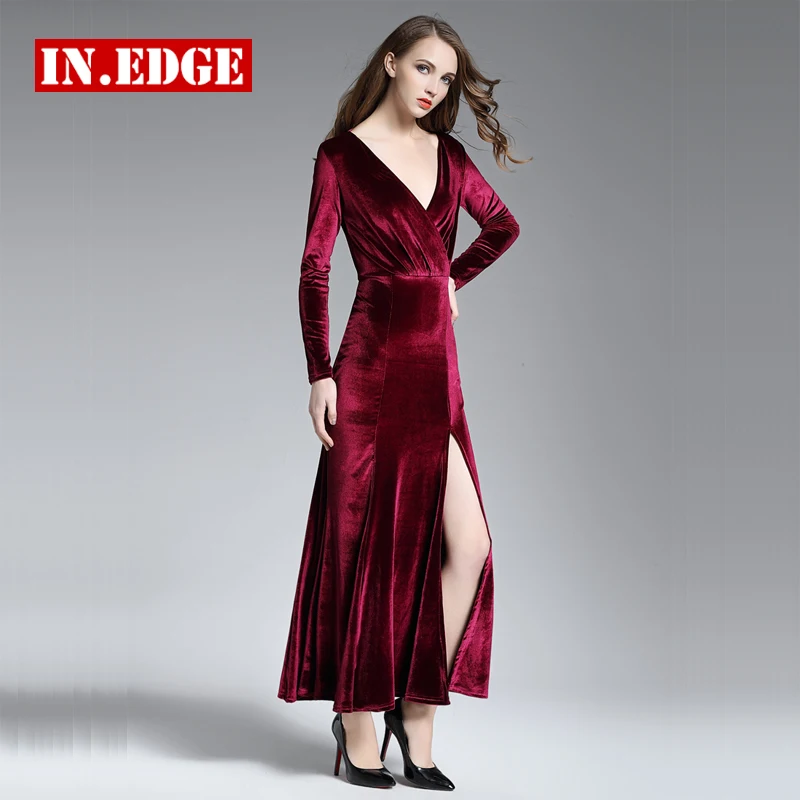 Women Elegant V Neck Long Sleeve Dresses Suede Maxi Party Evening Split One Piece Long Dress Pleuche Velvet Robe Femme Clothes
Women Elegant V Neck Long Sleeve Dresses Suede Maxi Party Evening Split One Piece Long Dress Pleuche Velvet Robe Femme Clothes