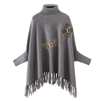 Autumn Winter New Style Loose Bat Sleeve Knitted Pullover Sweater Cloak Shawl Coat Turtleneck Embroidered Tassel Sweater Coat
Autumn Winter New Style Loose Bat Sleeve Knitted Pullover Sweater Cloak Shawl Coat Turtleneck Embroidered Tassel Sweater Coat