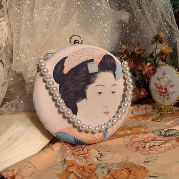 Women Circular handbags Japan Style Day Clutch Lady Pattern Print With Pearl Chain Purse 2019 New Design Tote Bag Small Capacity
Women Circular handbags Japan Style Day Clutch Lady Pattern Print With Pearl Chain Purse 2019 New Design Tote Bag Small Capacity
