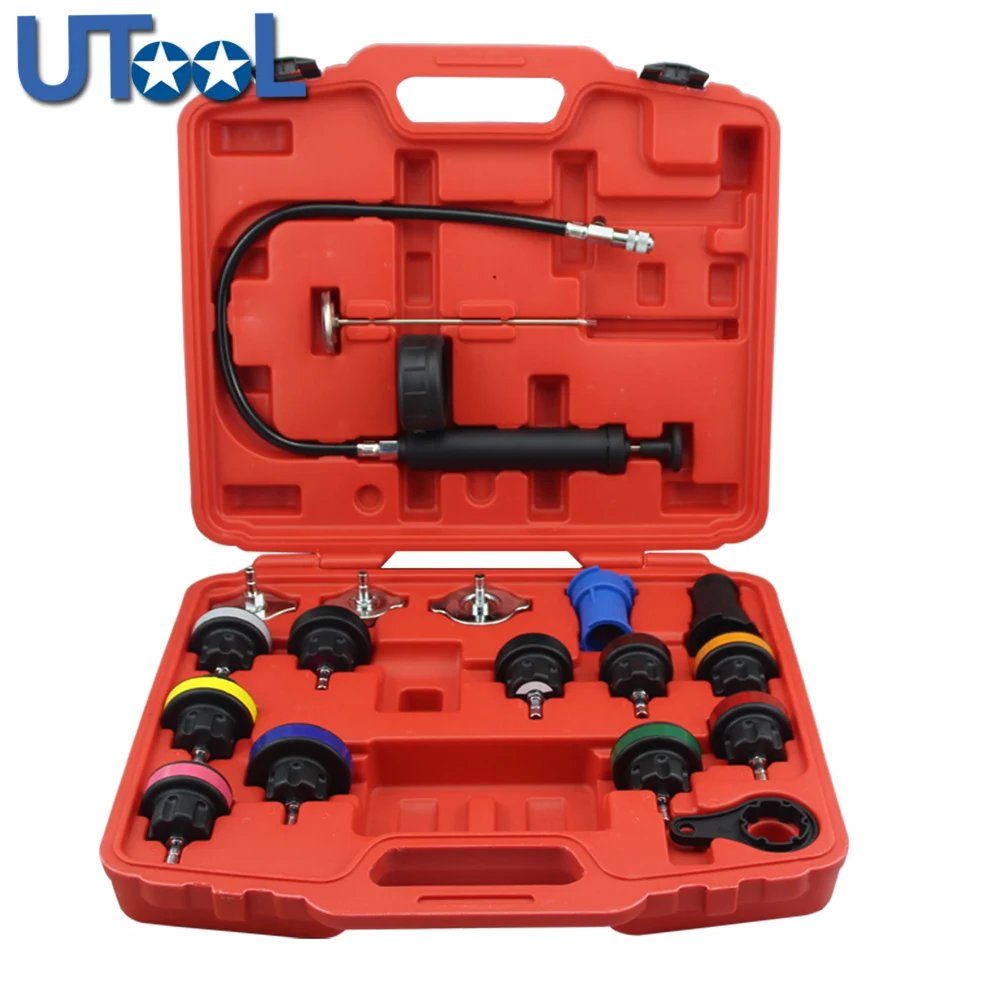 18 Pcs Universal Radiator Pressure Tester Tool Kit Cooling System Testing Tool Car Water Tank Leak Detector
18 Pcs Universal Radiator Pressure Tester Tool Kit Cooling System Testing Tool Car Water Tank Leak Detector
