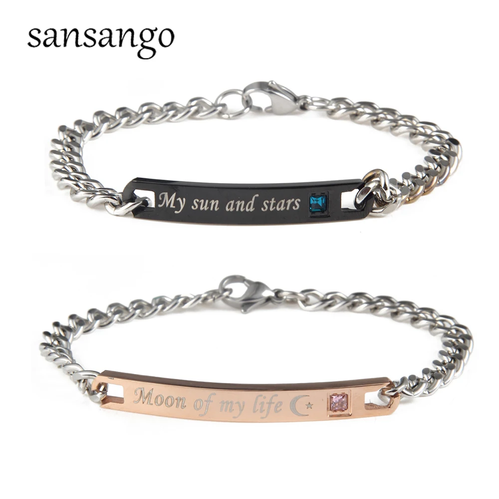 My sun and stars moon of my life Stainless Steel Couple Bracelets Crytal Charm Lover Bracelets For Women Men Gift
My sun and stars moon of my life Stainless Steel Couple Bracelets Crytal Charm Lover Bracelets For Women Men Gift