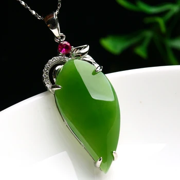 925 silver Natural Green HeTian Yu Gem Stone Inlay Beauty Design Dangle Lucky Pendant Necklace + certificate Fine Jewelry 
925 silver Natural Green HeTian Yu Gem Stone Inlay Beauty Design Dangle Lucky Pendant Necklace + certificate Fine Jewelry